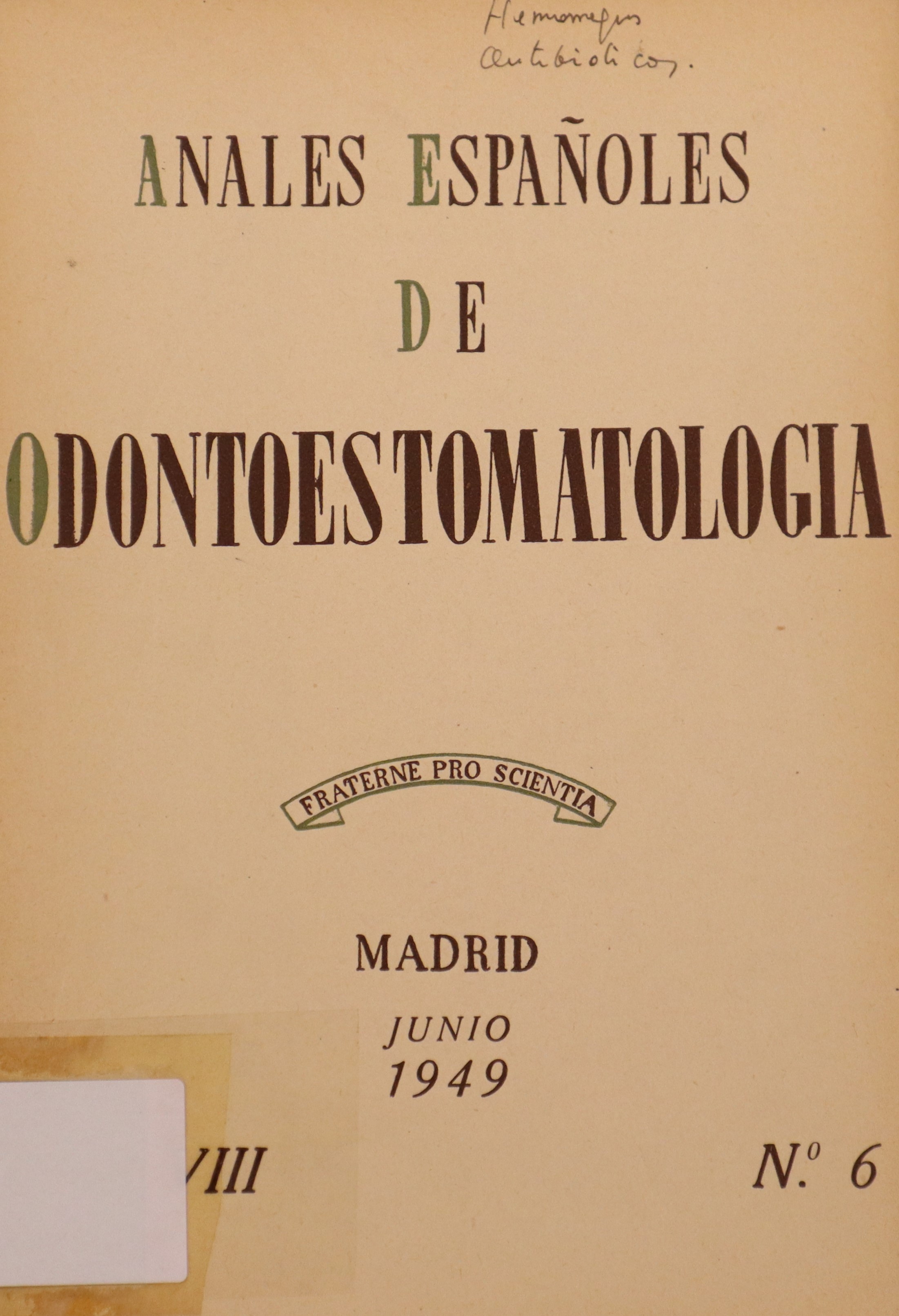 ANALES ESPAÑOLES DE ODONTOESTOMATOLOGÍA, VOL. VIII, Nº6