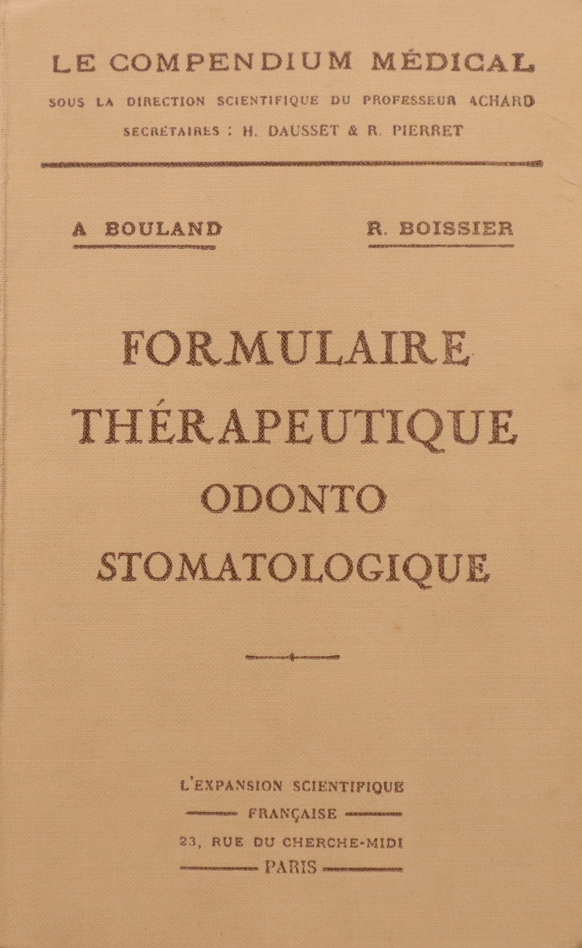 FORMULAIRE THÉRAPEUTIQUE ODONTOSTOMATOLOGIQUE